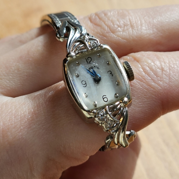 Hamilton Vtg Art Deco 14K White Gold And Diamond Accent Cocktail Watch - Picture 6 of 11
